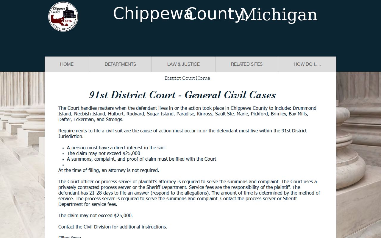 Chippewa County civil court dockets general civil claim limit source