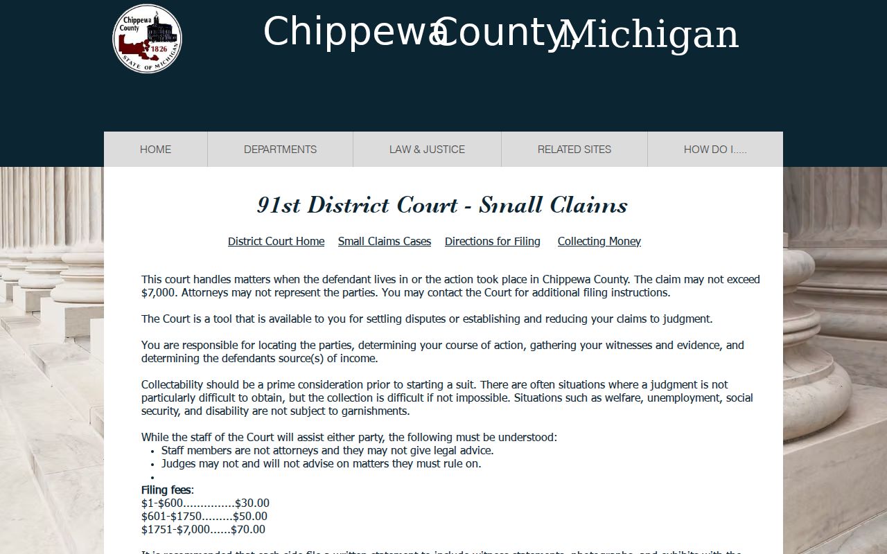 Chippewa County civil court dockets small claims limit source