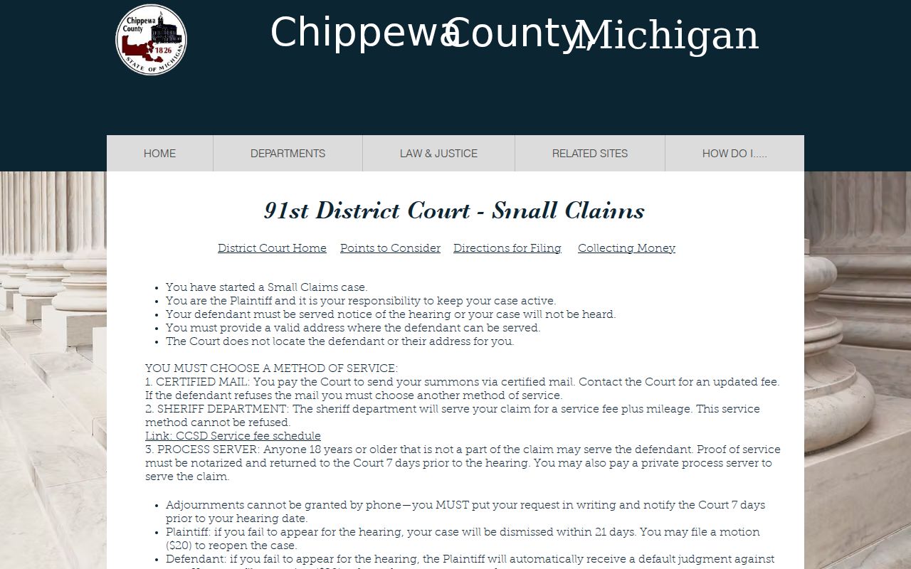 Chippewa County civil court dockets small claims procedure source