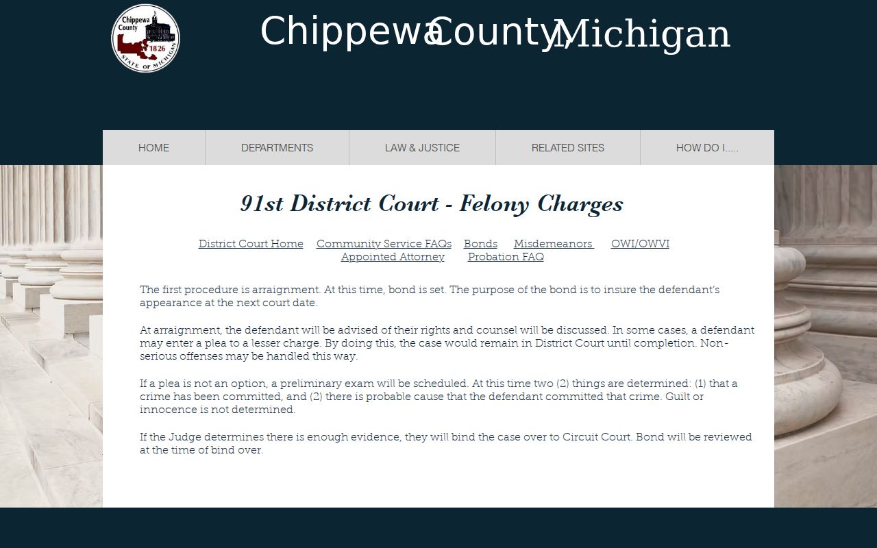 Chippewa County criminal court dockets felony preliminary examination source