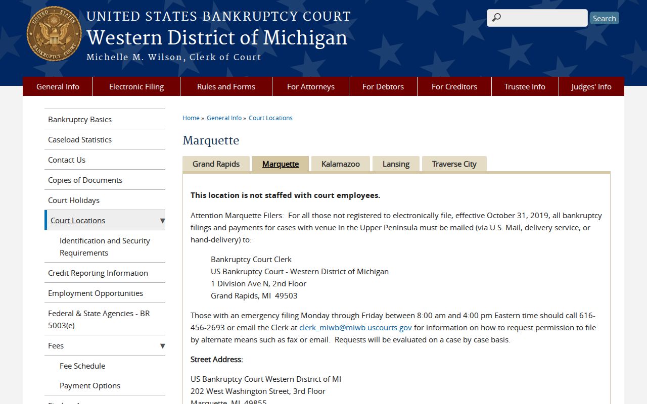 Chippewa County court docket source for Marquette bankruptcy records