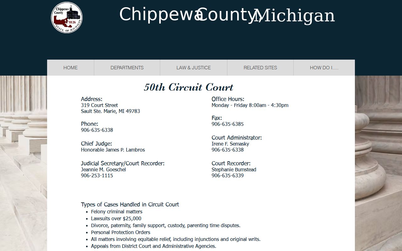 Chippewa County court docket source showing 50th Circuit Court