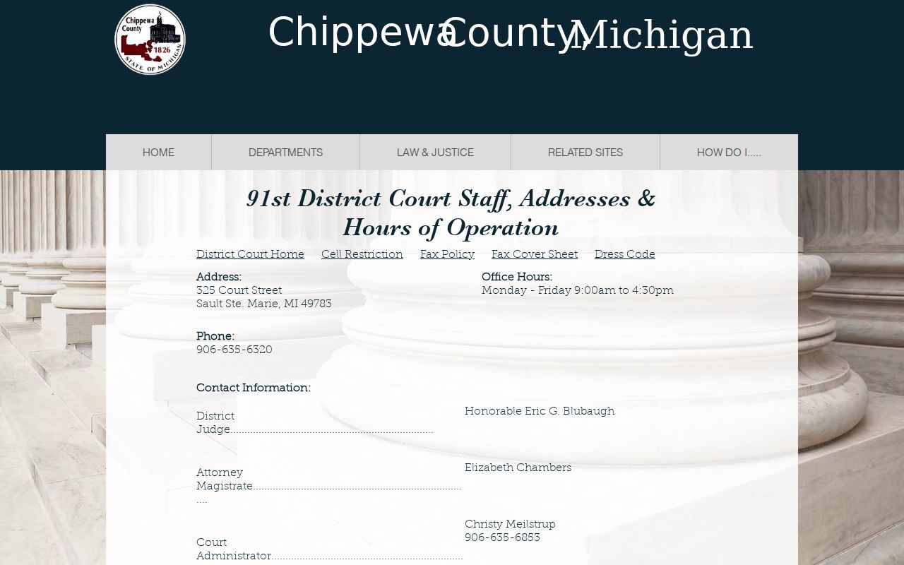 Chippewa County court docket source showing 91st District Court directory