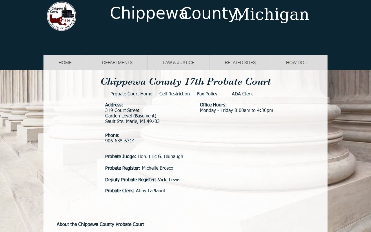 Chippewa County court docket source showing Probate Court directory