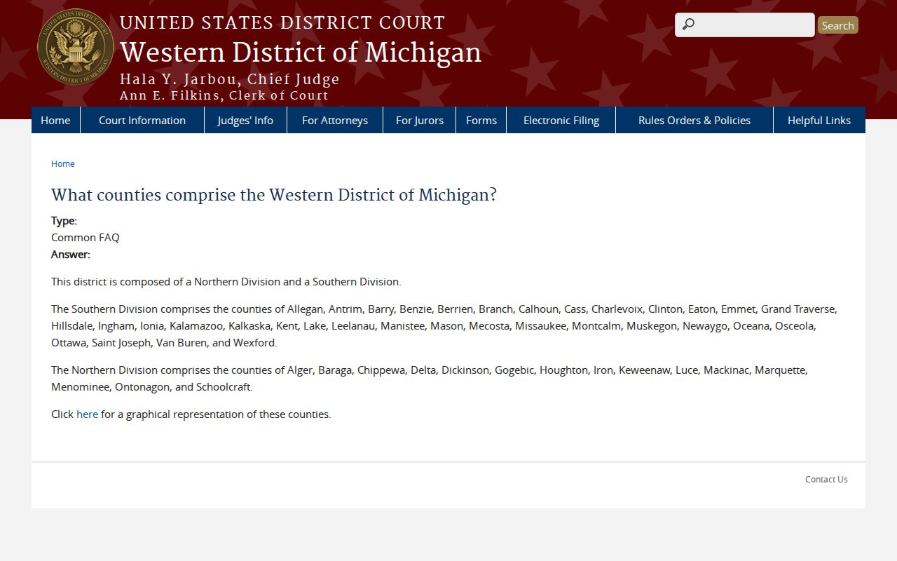Chippewa County court docket source for Western District Northern Division