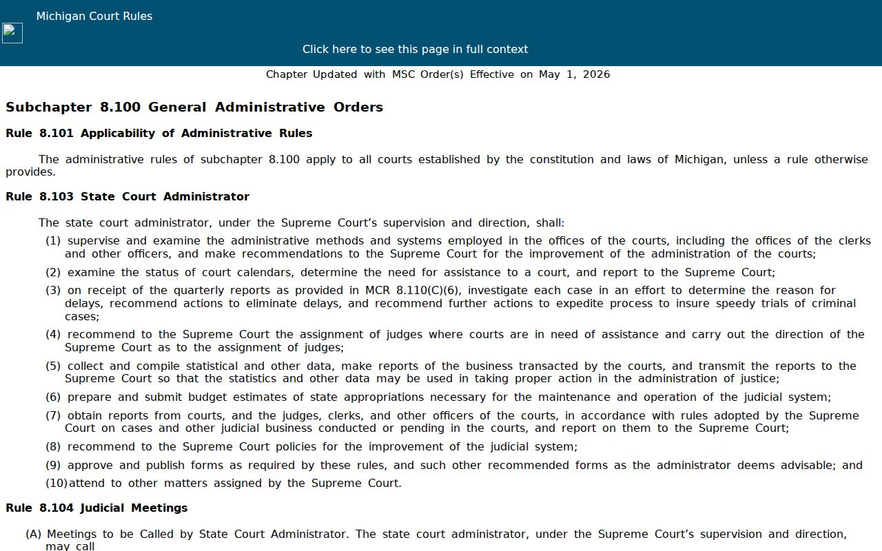 Chippewa County court docket source for Michigan case history and calendar rule